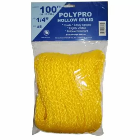 T.w Evans Cordage #8 - 100' Hollow Braid Polypro Rope 1/4-Inch by 100-Feet