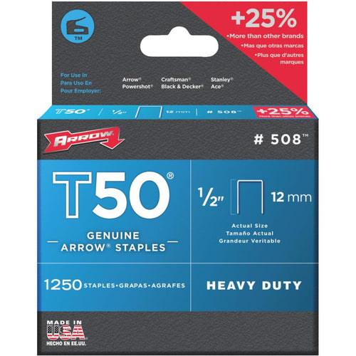 Arrow T50 Heavy-Duty Staple, 1/2 In. (1250-Pack)